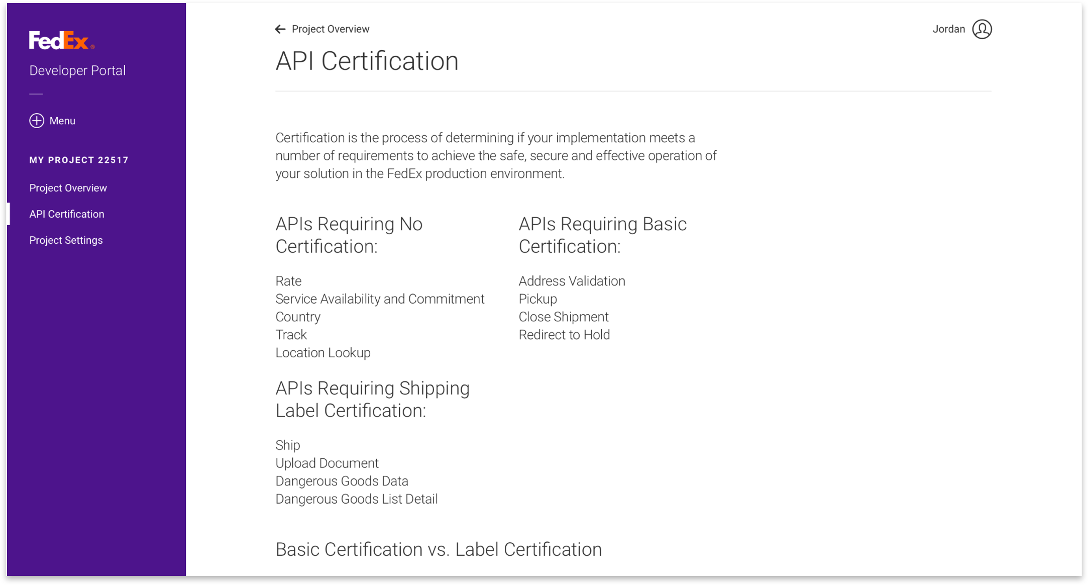 screenshot of certification page 